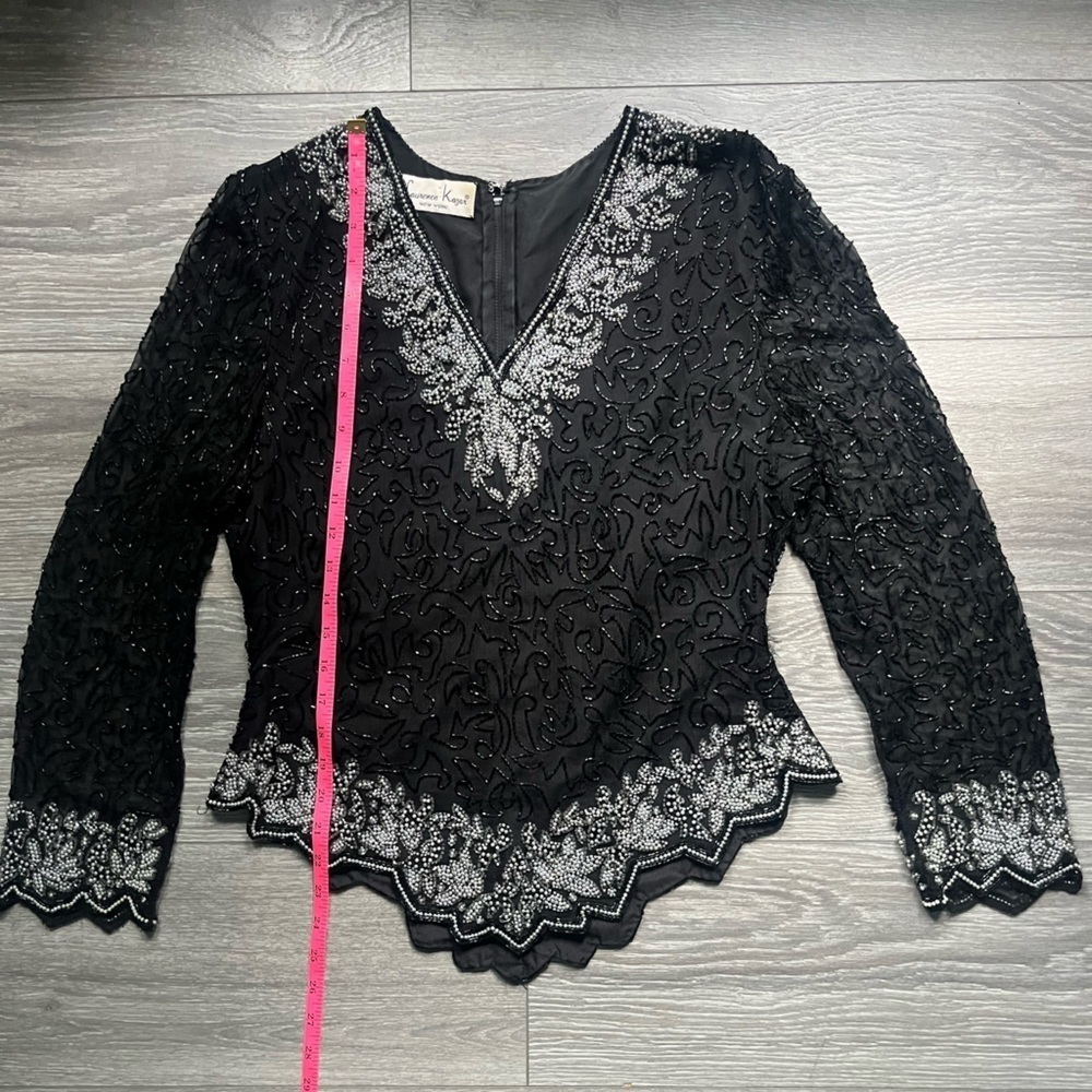 Vintage Laurence Kazar Black Silver All Over Beaded Long Sleeve Top Glam Party - Picture 6 of 10